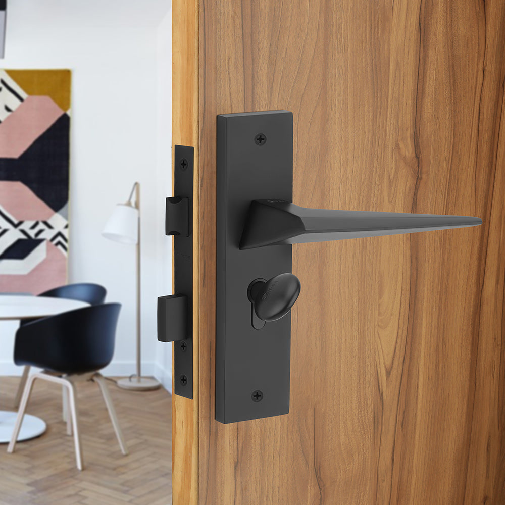 IPSA Carrot Iris Handle Series on 8" Plate CYS Lockset with 60mm Coin and Knob - Black Finish